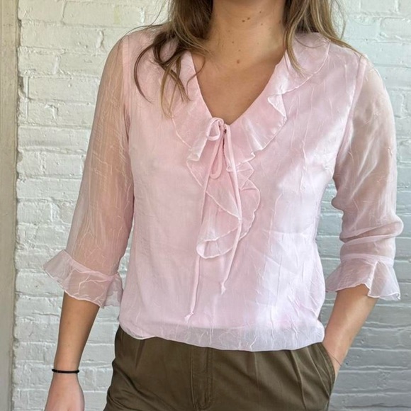 Vintage Y2K Pink Flowy Blouse - Picture 1 of 6